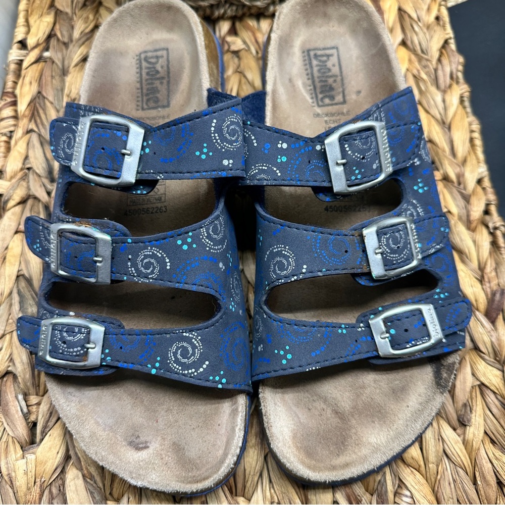BIOLINE ITALIAN Leather Sandals Blue and Silver Swirl
